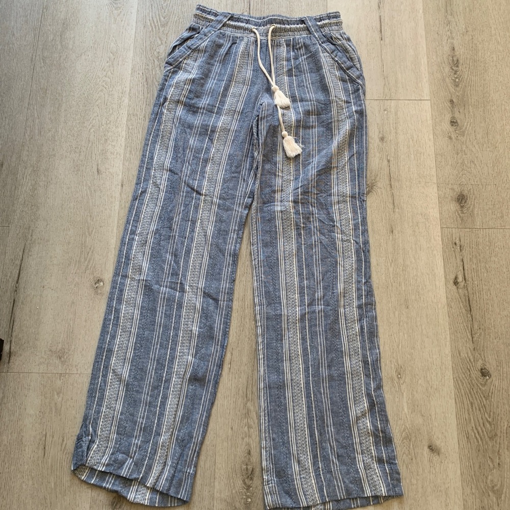 Jolt Womens Sz XS Striped Linen Wide Leg Drawstring Pants boho festive beach